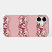 Pink Crystal Teddy Bears with Gem Heart iPhone 16ケース (裏面横)