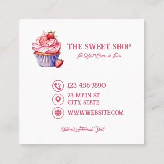 Pink Cupcake Bakery Business Card | Editable Text スクエア名刺 (裏面)