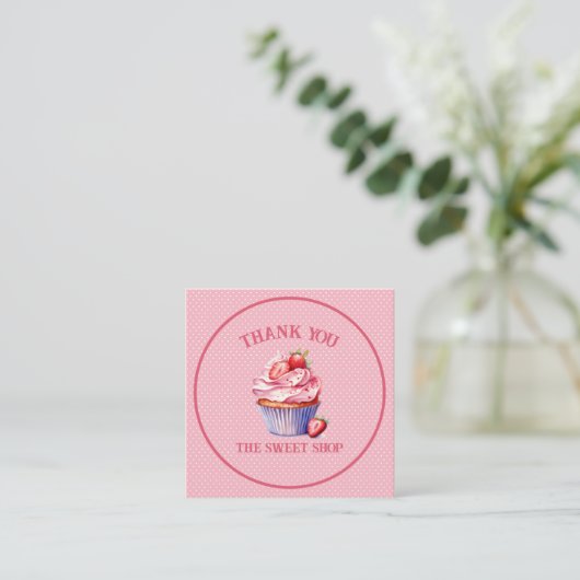 Pink Cupcake Bakery Business Card | Editable Text スクエア名刺 (スタンド正面)