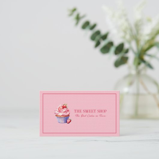 Pink Cupcake Bakery QR Code Business Card 名刺 (スタンド正面)