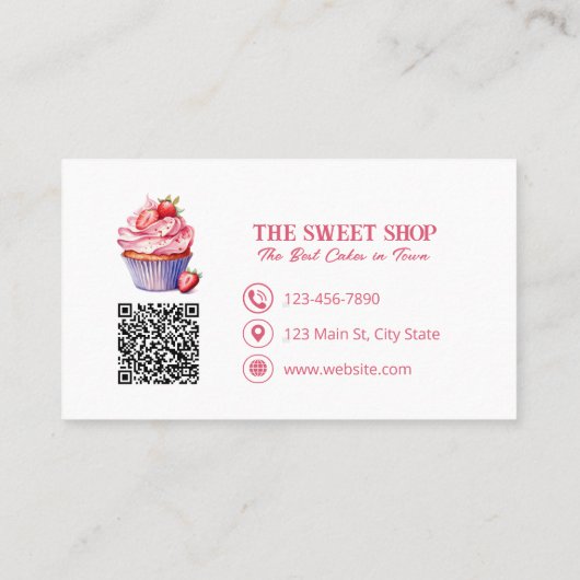 Pink Cupcake Bakery QR Code Business Card 名刺 (裏面)