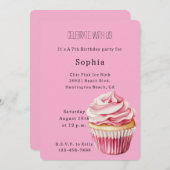 Pink Cupcake Birthday 招待状 (正面/裏面)