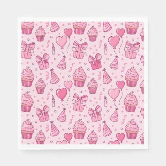 Pink Cupcake Birthday Napkins スタンダードランチョンナプキン (正面)