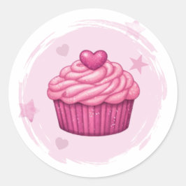 Pink Cupcake Celebration Sticker ラウンドシール