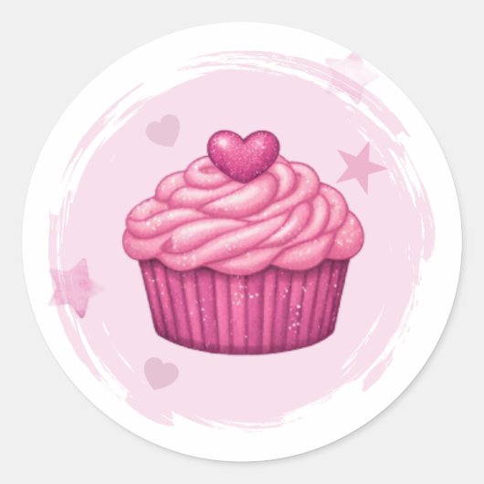 Pink Cupcake Celebration Sticker ラウンドシール (正面)