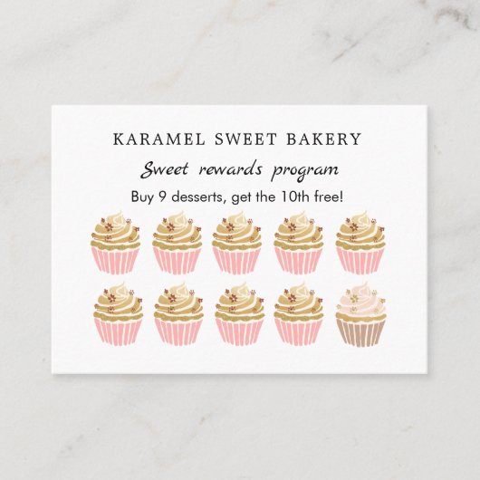 Pink Cupcakes Bakery Program Reward Loyalty Card 名刺 (正面)