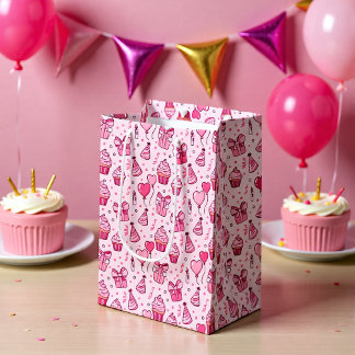 Pink Cupcakes Birthday GIft Bag ミディアムペーパーバッグ