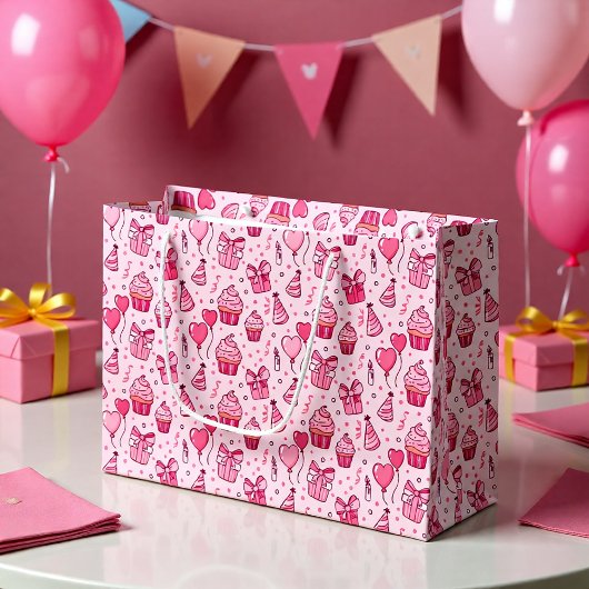 Pink Cupcakes Birthday GIft Bag ラージペーパーバッグ