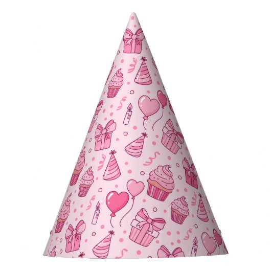 Pink Cupcakes Birthday Hat パーティーハット (正面)