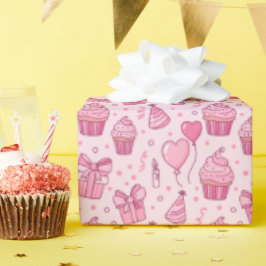 Pink Cupcakes Birthday Wrapping Paper ラッピングペーパー