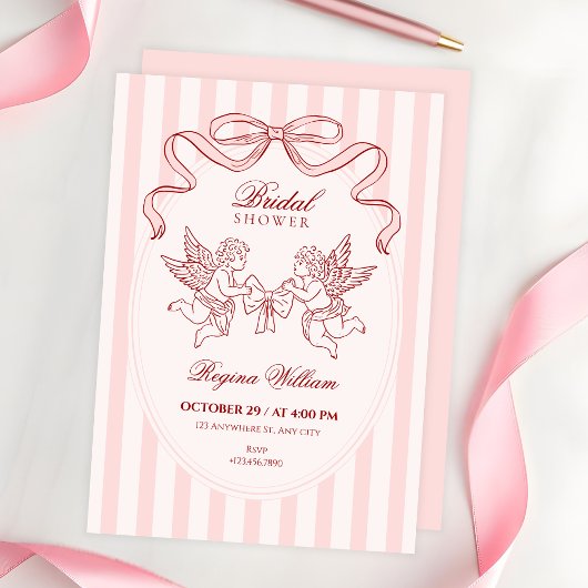 Pink Cupid angel bridal shower 招待状