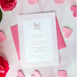 Pink Cupid Arrow & Stripes Valentine Bridal Shower 招待状