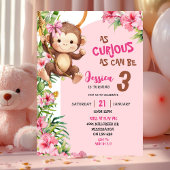 Pink Curious Monkey Savannah Theme Birthday 招待状