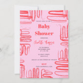 Pink Curve Wavy Squiggle Abstract Baby Shower 招待状 (正面)