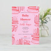 Pink Curve Wavy Squiggle Abstract Baby Shower 招待状 (スタンド正面)
