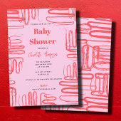 Pink Curve Wavy Squiggle Abstract Baby Shower 招待状