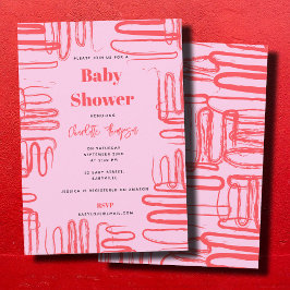 Pink Curve Wavy Squiggle Abstract Baby Shower 招待状