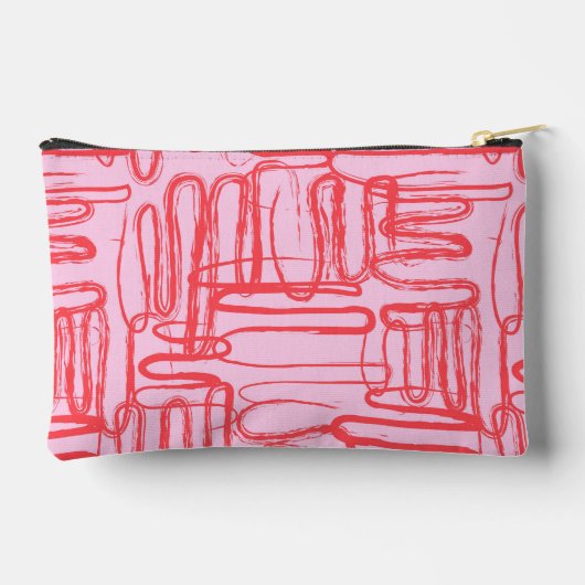 Pink Curve Wavy Squiggle Abstract Modern アクセサリーポーチ (裏面)