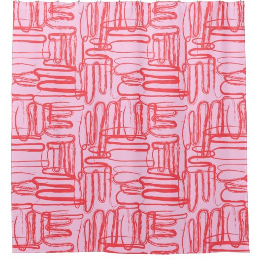 Pink Curve Wavy Squiggle Abstract Modern シャワーカーテン (正面)