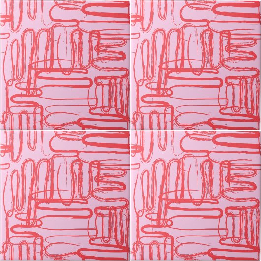 Pink Curve Wavy Squiggle Abstract Modern タイル