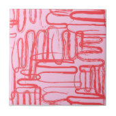 Pink Curve Wavy Squiggle Abstract Modern タイル (正面)