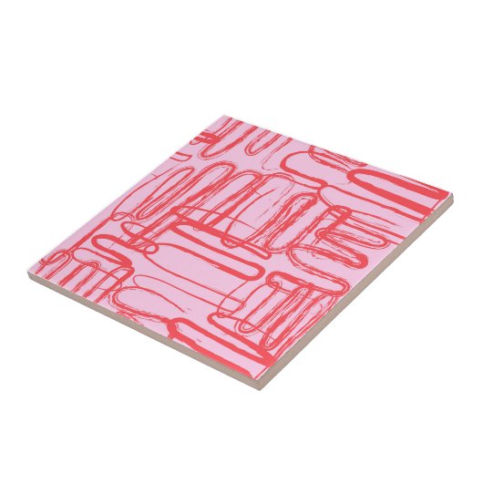 Pink Curve Wavy Squiggle Abstract Modern タイル (側面)