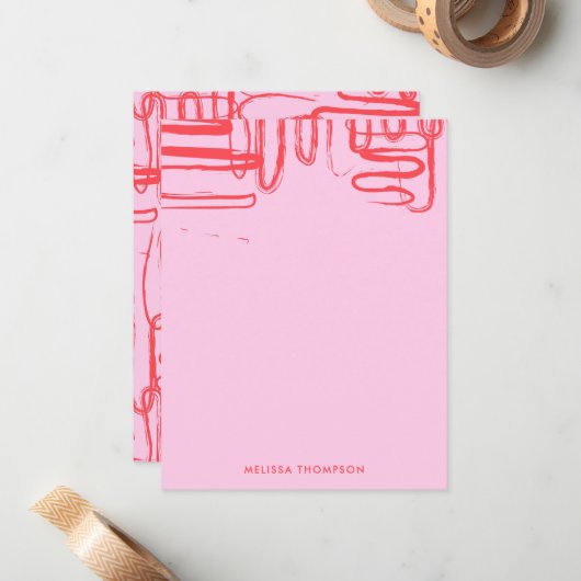 Pink Curve Wavy Squiggle Abstract Modern ノートカード (正面/裏面インサイチュ)
