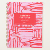 Pink Curve Wavy Squiggle Abstract Modern プランナー手帳 (正面)