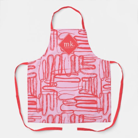 Pink Curve Wavy Squiggle Abstract Modern Girl エプロン (正面)