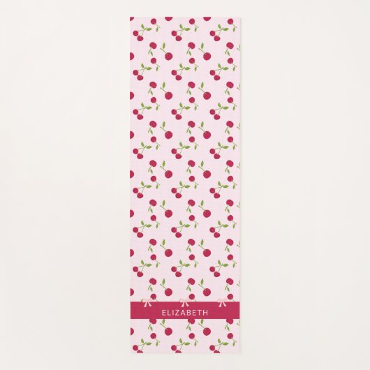 Pink Custom Cute Cherry Print Pattern Coquette  ヨガマット (正面)
