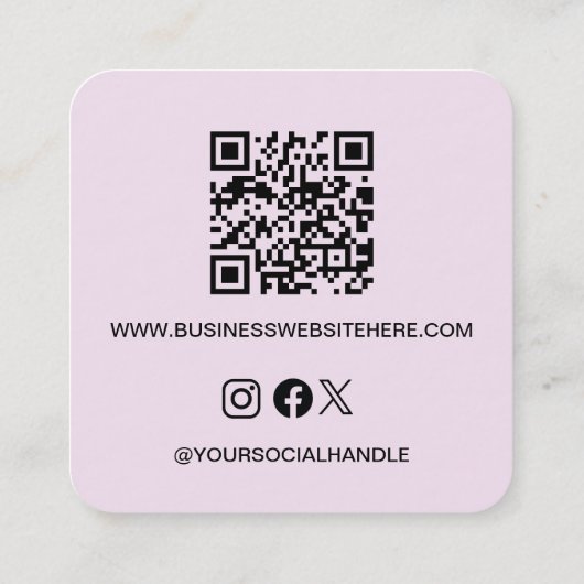 Pink Custom Logo Social Icons QR Code Modern スクエア名刺 (裏面)