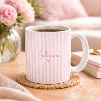 Pink Custom Name Striped Cup Gift For Her  コーヒーマグカップ