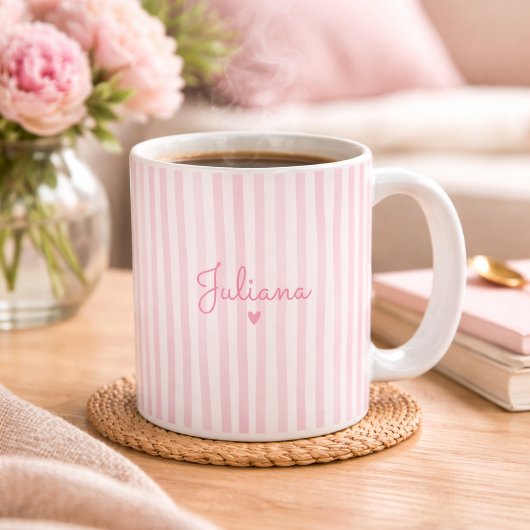 Pink Custom Name Striped Cup Gift For Her  コーヒーマグカップ