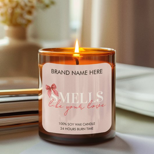 Pink Custom Valentine's Day Candle Label スクエアシール
