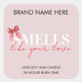 Pink Custom Valentine's Day Candle Label スクエアシール (正面)