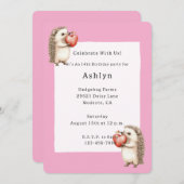 Pink Cute Adorable Hedgehogs Hearts Birthday 招待状 (正面/裏面)