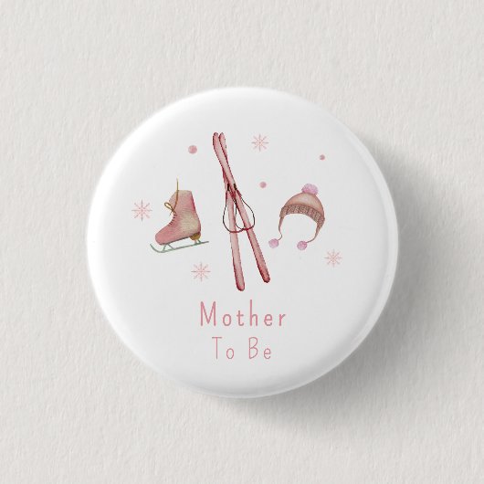 Pink Cute Après Bébé Ski Mother To Be Baby Shower 缶バッジ (正面)