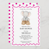 Pink Cute Baby Elephant Baby Shower Invitation  招待状 (正面/裏面)