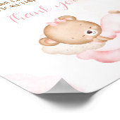 Pink Cute Bear Baby Shower Diaper Raffle Sign ポスター (角)