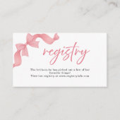 Pink Cute Bow Bridal Shower Registry エンクロージャーカード (正面)