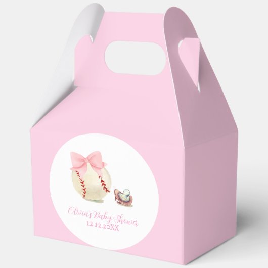 Pink Cute Bow Pacifier Baseball Sport Baby Shower フェイバーボックス (正面)