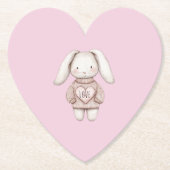Pink Cute Bunny Pink Sweater Heart Baby Shower ペーパーコースター (正面)
