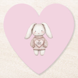 Pink Cute Bunny Pink Sweater Heart Baby Shower ペーパーコースター