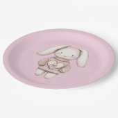 Pink Cute Bunny Pink Sweater Heart Baby Shower ペーパープレート (アングル)