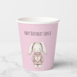 Pink Cute Bunny Pink Sweater Heart Birthday 紙コップ
