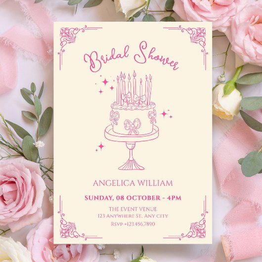 Pink cute cake bridal shower 招待状