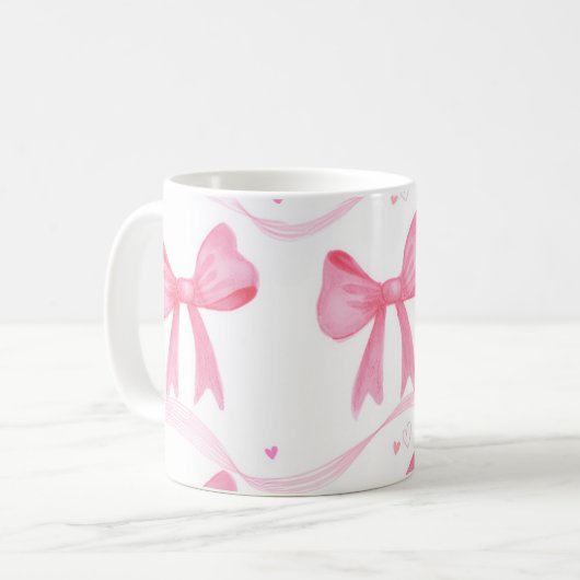 Pink,cute coffee mug with bowa コーヒーマグカップ (正面左)
