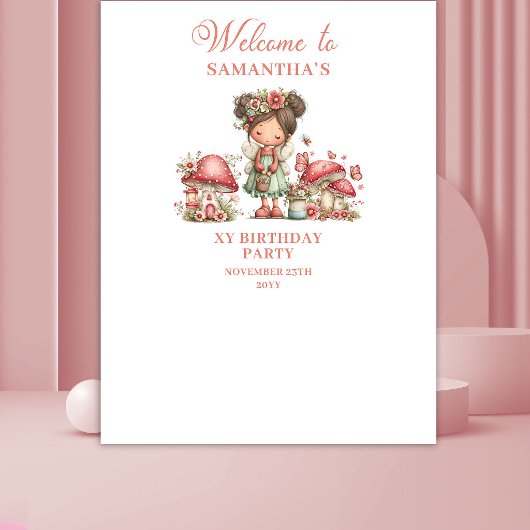Pink Cute Fairy 1st Birthday Backdrop タペストリー