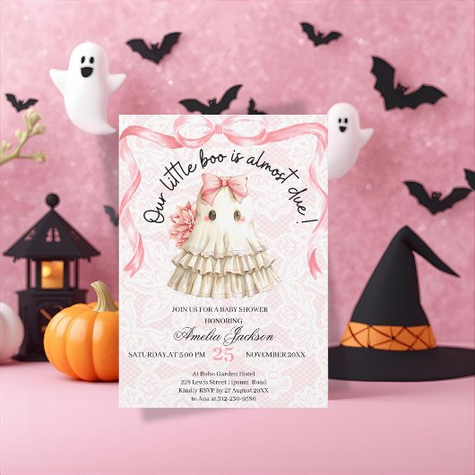 pink cute ghost little boo baby shower Invitation 招待状