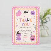 Pink Cute Halloween Ghost Birthday サンキューカード (スタンド正面)